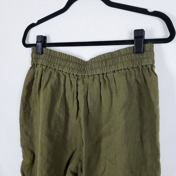 Wide Leg Cropped Linen Pants Green Tiered Drawstring Boho Beach Vacation - Picture 7 of 11